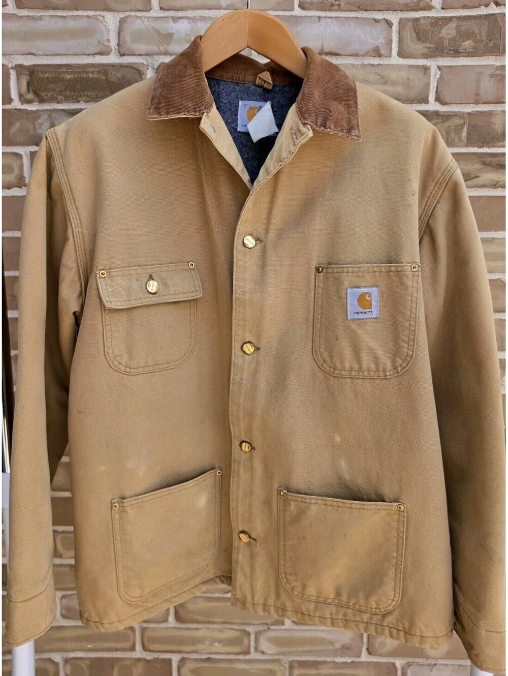 Carhartt Blanket-Lined Chore Coat Jacket Beige/Brown Corduroy Collar Men’s XL